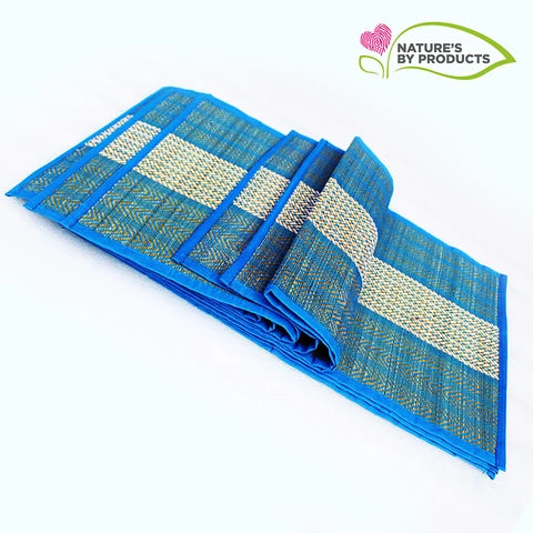 Table Mat with Runner (Madur) : Weaved with Blue String, Covered Edges with Blue Fabrics Stitched
