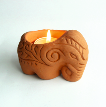 Elephant Handcrafted Terracotta Tealight Candle Holder – Set of 6