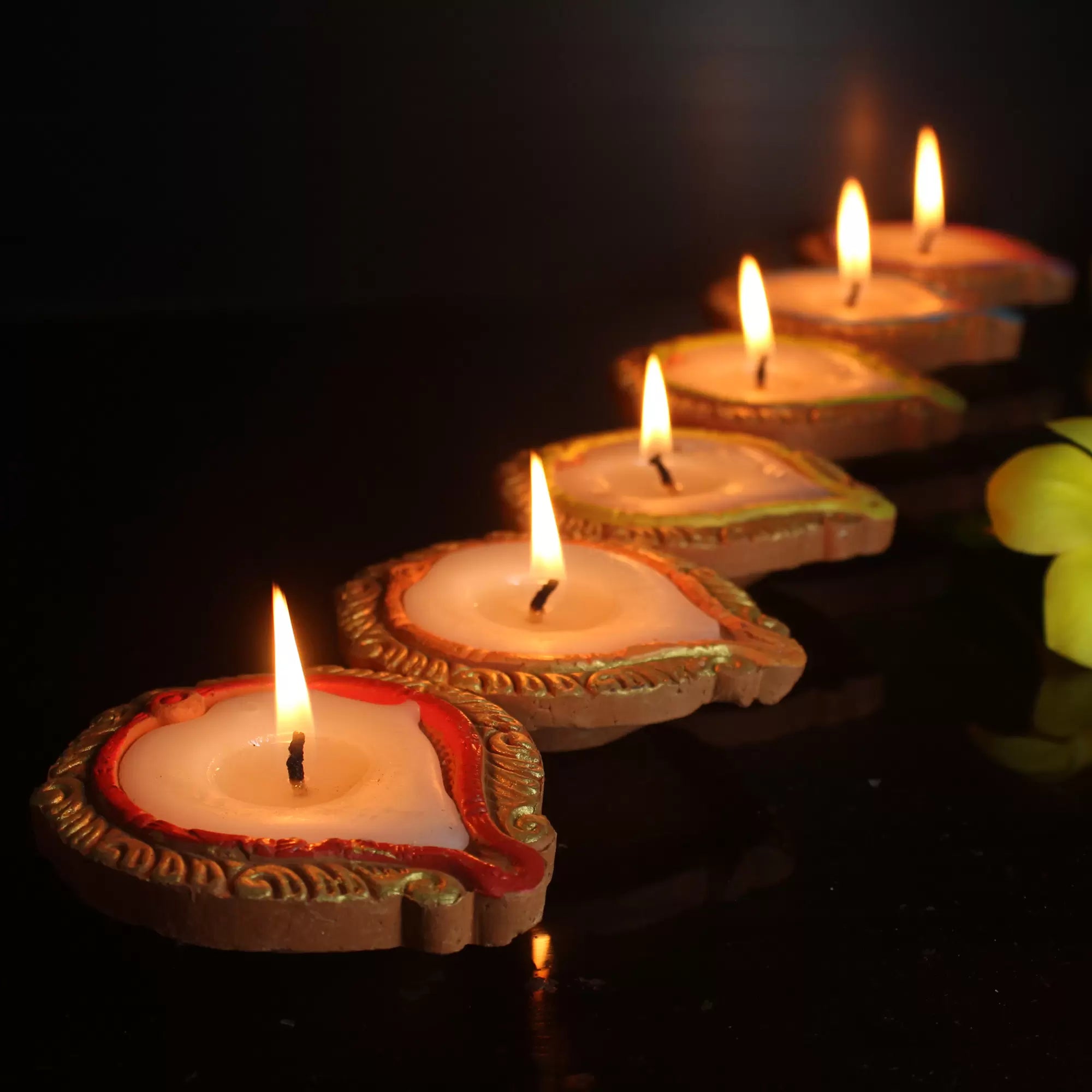 Handmade Motif Bankura Diya Wax Filled Candles Set of 12