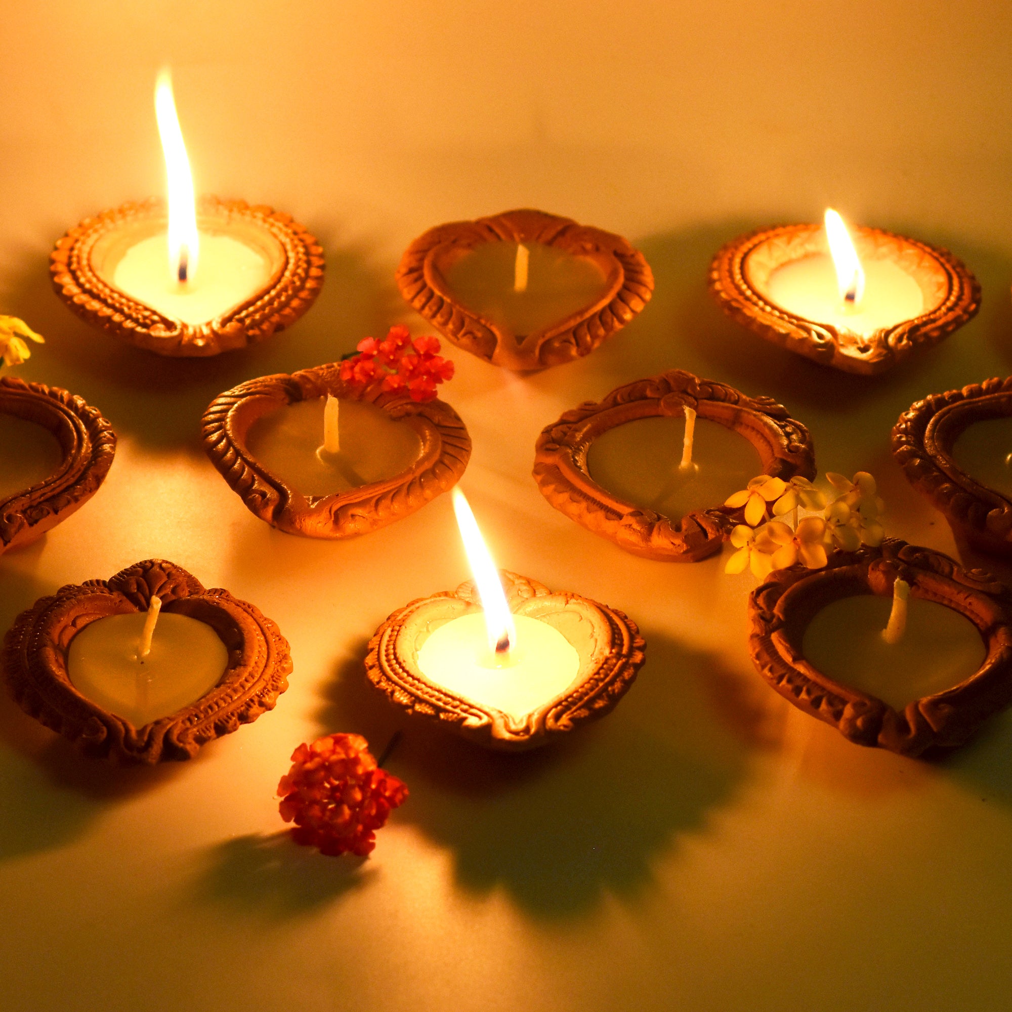 Handmade Motif Diya Wax Filled Candles Set of 12