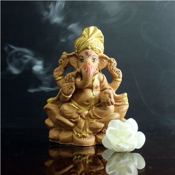 Small (S) Ganesh (G2) Natural Terracotta with Golden touch