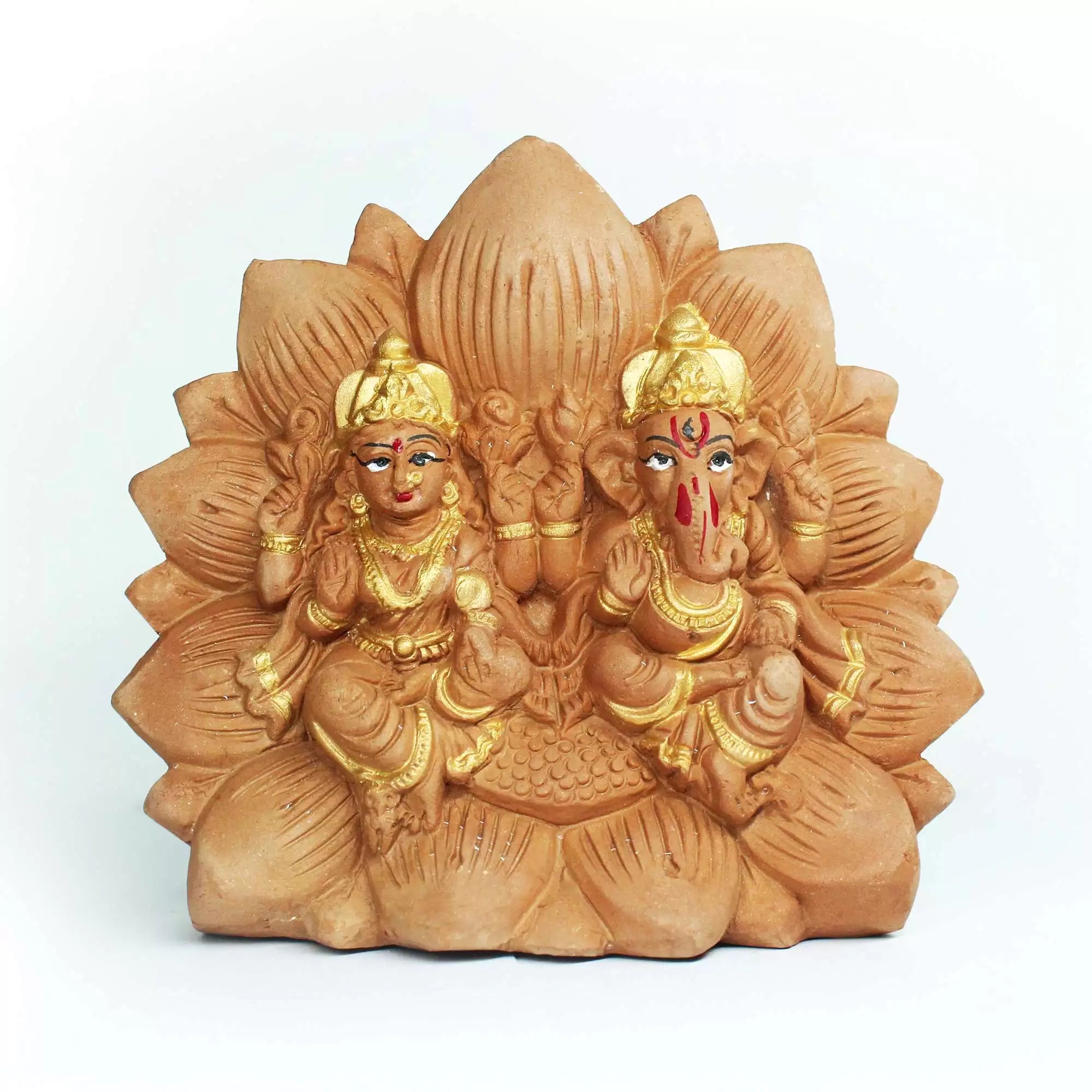 Laxmi Ganesh Idol – Handcrafted Terracotta Lotus Idol