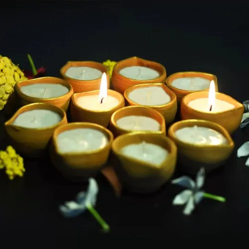 Traditional Little Diya Wax Filled Candles – Set of 12 Pcs