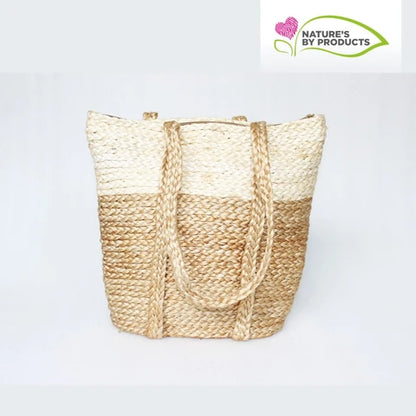 Handwoven Jute Totte Bag : Biege and White Colour Jute