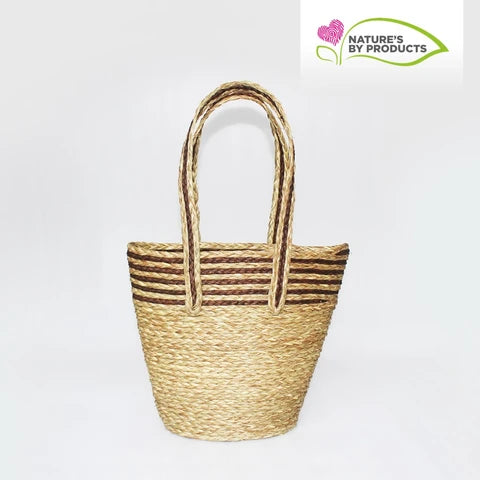 Sabai Grass Hand Bag with Brown Strip Border