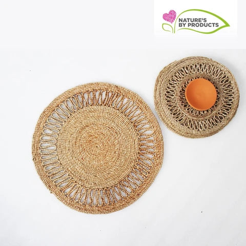 Handwoven Jute Table Mat Combo : Set of 1 Center Table Mat and 6 Medium Size Table Mat