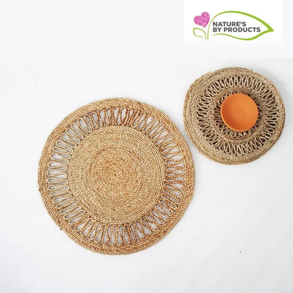 Handwoven Jute Table Mat Combo : Set of 1 Center Table Mat and 6 Medium Size Table Mat