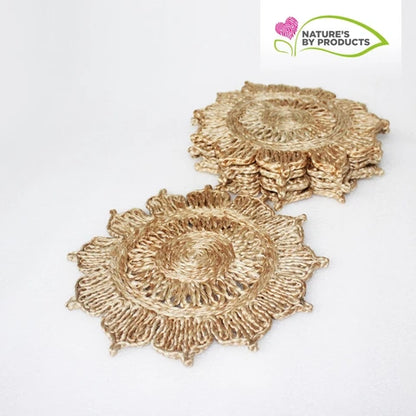 Handwoven Jute Table Mat Floral Design Set of 6 (10.5 inch)