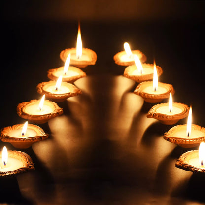 Handmade Motif Diya Wax Filled Candles – Set of 12