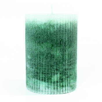 LINED PILLAR (L) Mix Coloured Candle Set of 2 with 2 Burning Plates