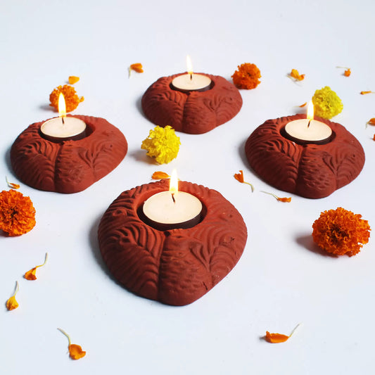 Peacock Terracotta Tea Light Holder Set of 6