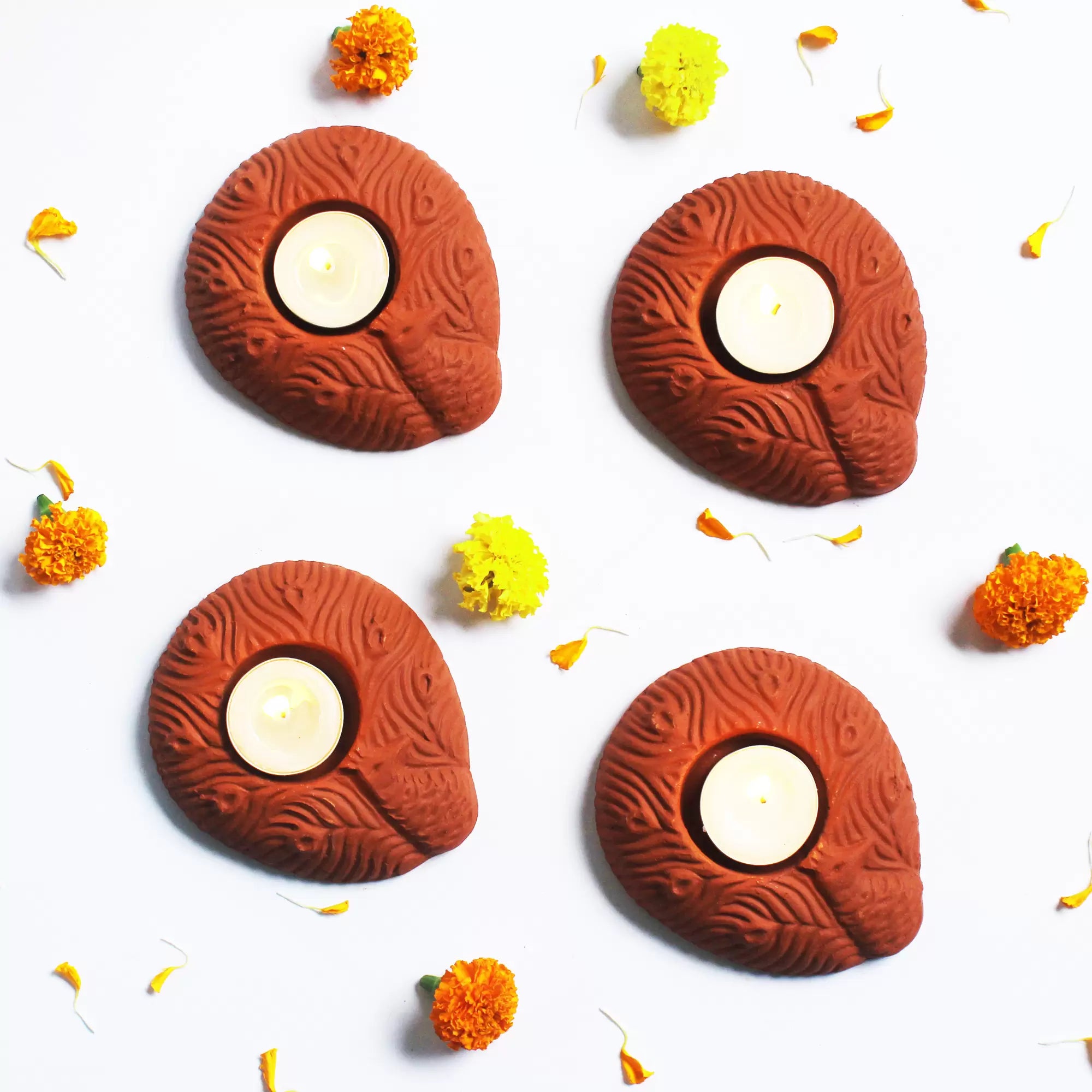 Peacock Terracotta Tea Light Holder Set of 6