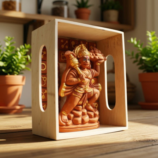 Parvat Hanuman (S2) Idol – Terracotta Idol with Wooden Frame