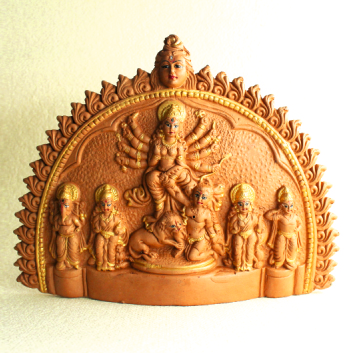 FAMILY Durga (T1) Natural Terracotta Table Top Standee Idol