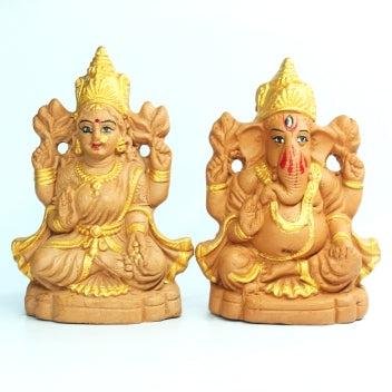 Small (S) Laxmi & Ganapati Terracotta Idol Pair