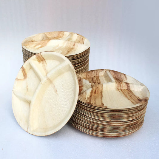 Areca Leaf Circular Thali with 4 Compartments – Set of 100