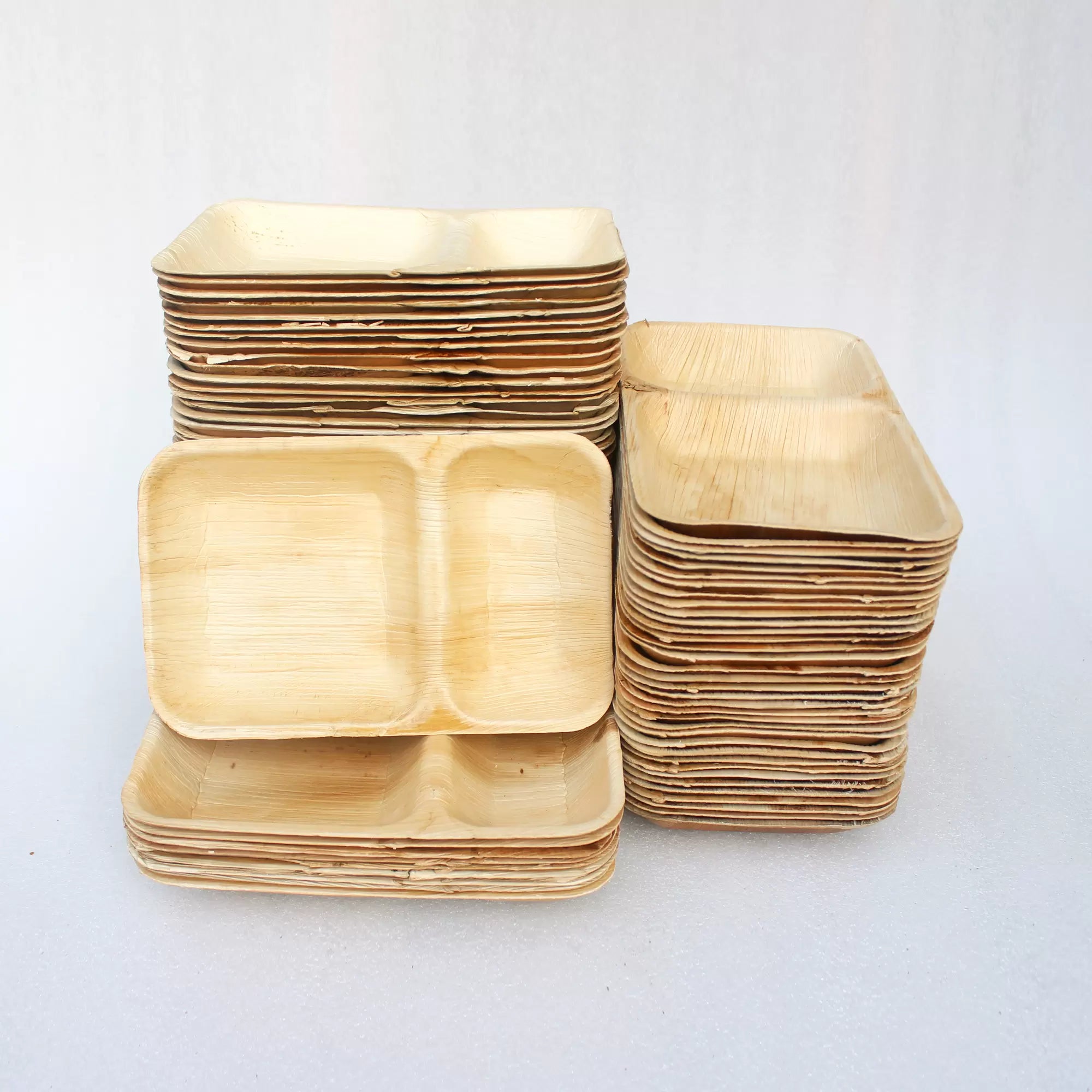 Areca Leaf Rectangular 2 Cavities Tiffin / Snacks Plate – Set of 100