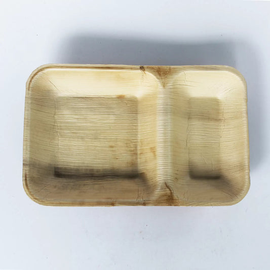 Areca Leaf Rectangular 2 Cavities Tiffin / Snacks Plate – Set of 100