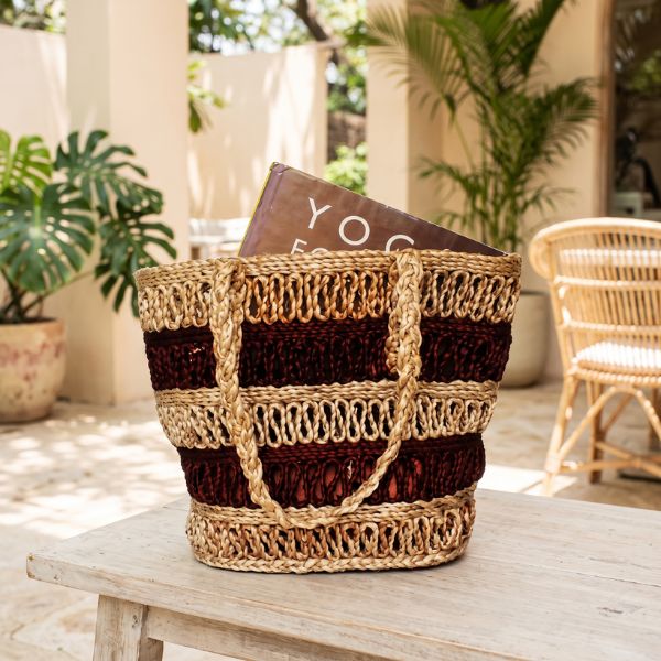 Brown and Biege Stripes Handwoven Jute Tote Bag