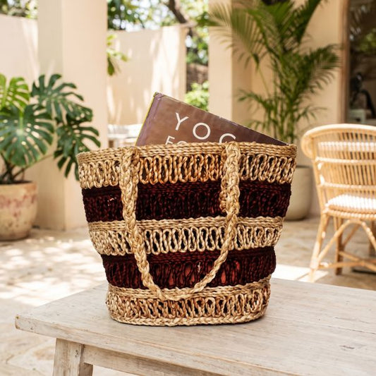 Brown and Biege Stripes Handwoven Jute Tote Bag