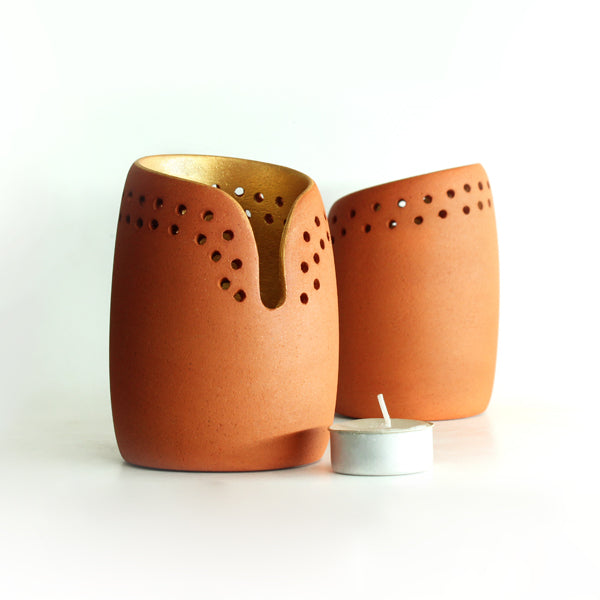 Bud Terracotta Candle Pod Set of 2 + 2 Candles Free