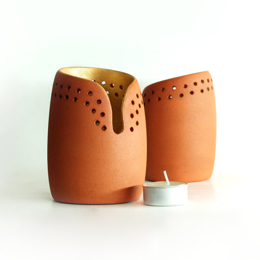 Bud Terracotta Candle Pod Set of 2 + 2 Candles Free - BUD1