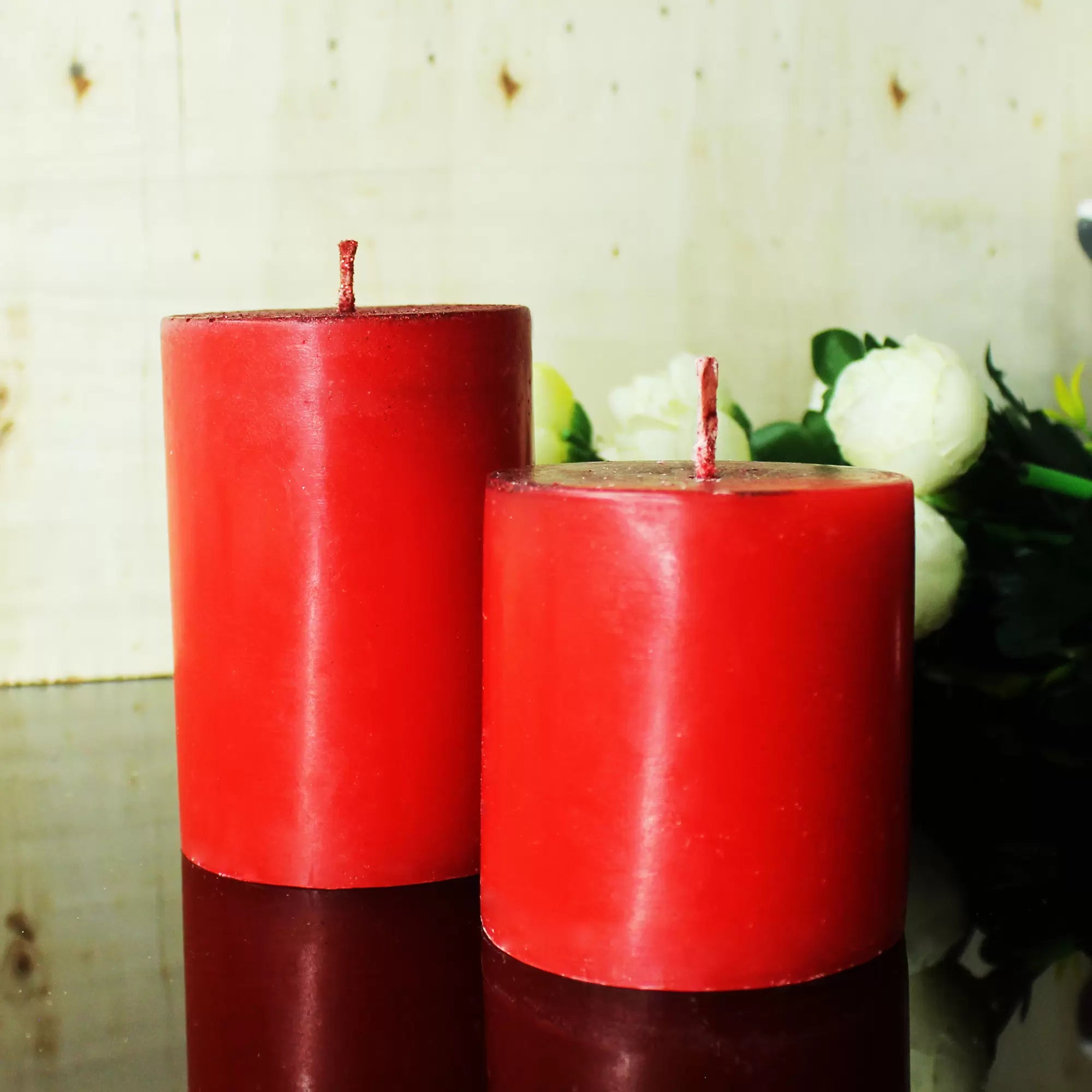 Christmas Special Red Pillar Candles – Set of 4