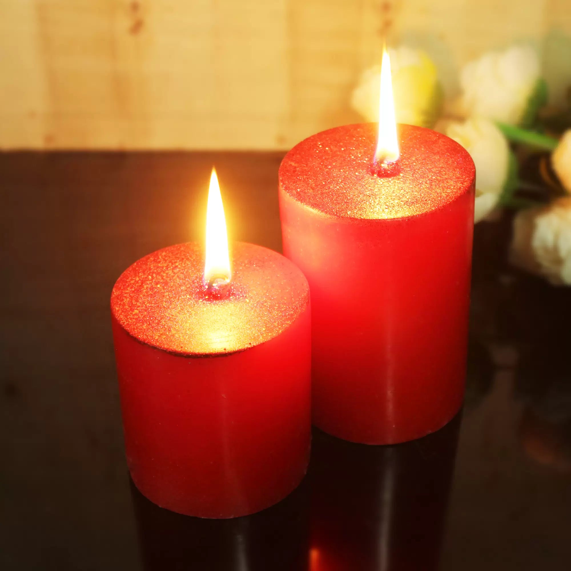 Christmas Special Red Pillar Candles – Set of 4