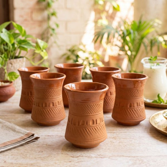 CURVIE LASSI GLASS Inside Glazed Terracotta Cups (200ml, Set of 6)