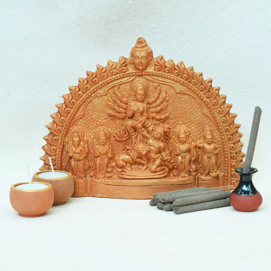 Goddess Durga Family Little Idol – Terracotta Combo Pack Puja Kit