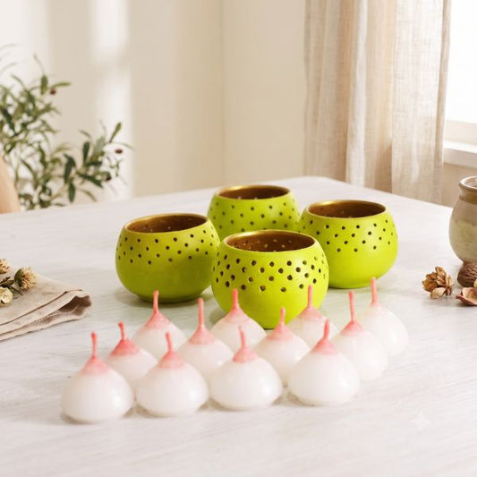 Dome Lemon Grass Tealight Holders – Set of 4 + 4 HD Candles Free