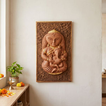 Durga & Balak Ganesh (T1) Idol with Wall Frame