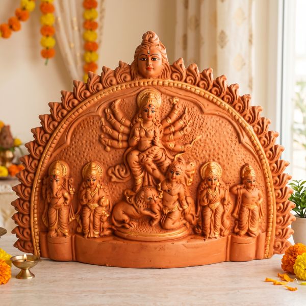 FAMILY Durga (T1) Natural Terracotta Table Top Standee Idol
