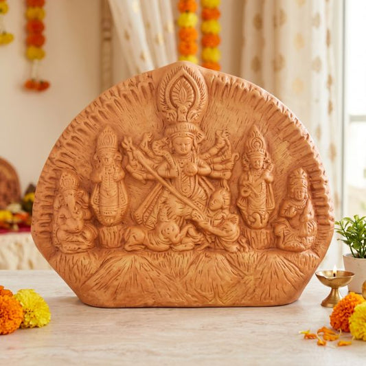 FAMILY Durga (T2) Natural Terracotta Table Top Standee Idol