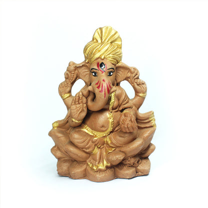 Small (S) Ganesh (G2) Natural Terracotta with Golden touch