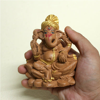 Small (S) Ganesh (G2) Natural Terracotta with Golden touch