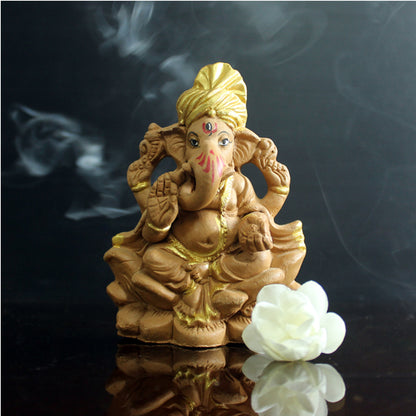 Small (S) Ganesh (G2) Natural Terracotta with Golden touch