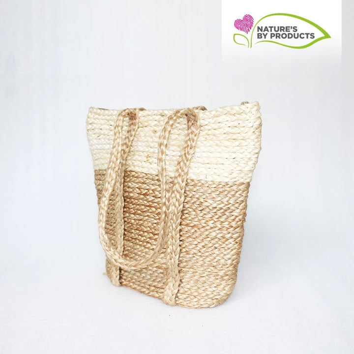 Handwoven Jute Totte Bag : Biege and White Colour Jute