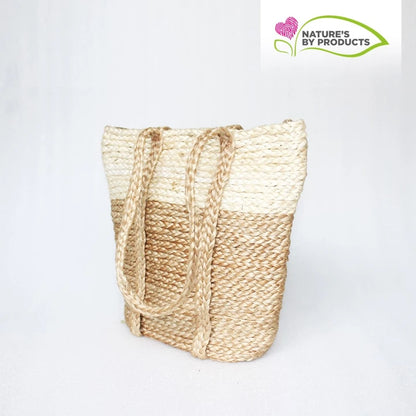 Handwoven Jute Totte Bag : Biege and White Colour Jute