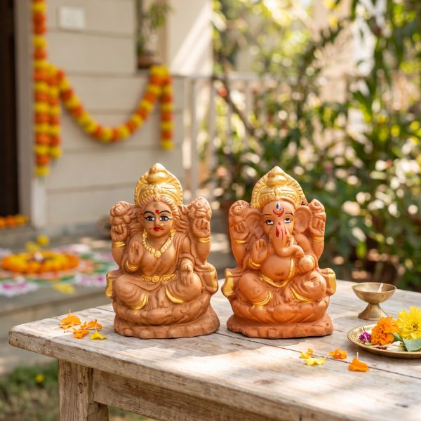 Little (XS1) Laxmi & Ganapati Terracotta Idol Pair