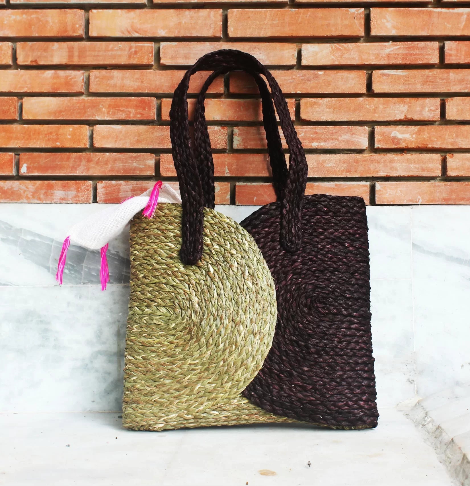 Sabai Grass Shopping Bag Indigo : Brown