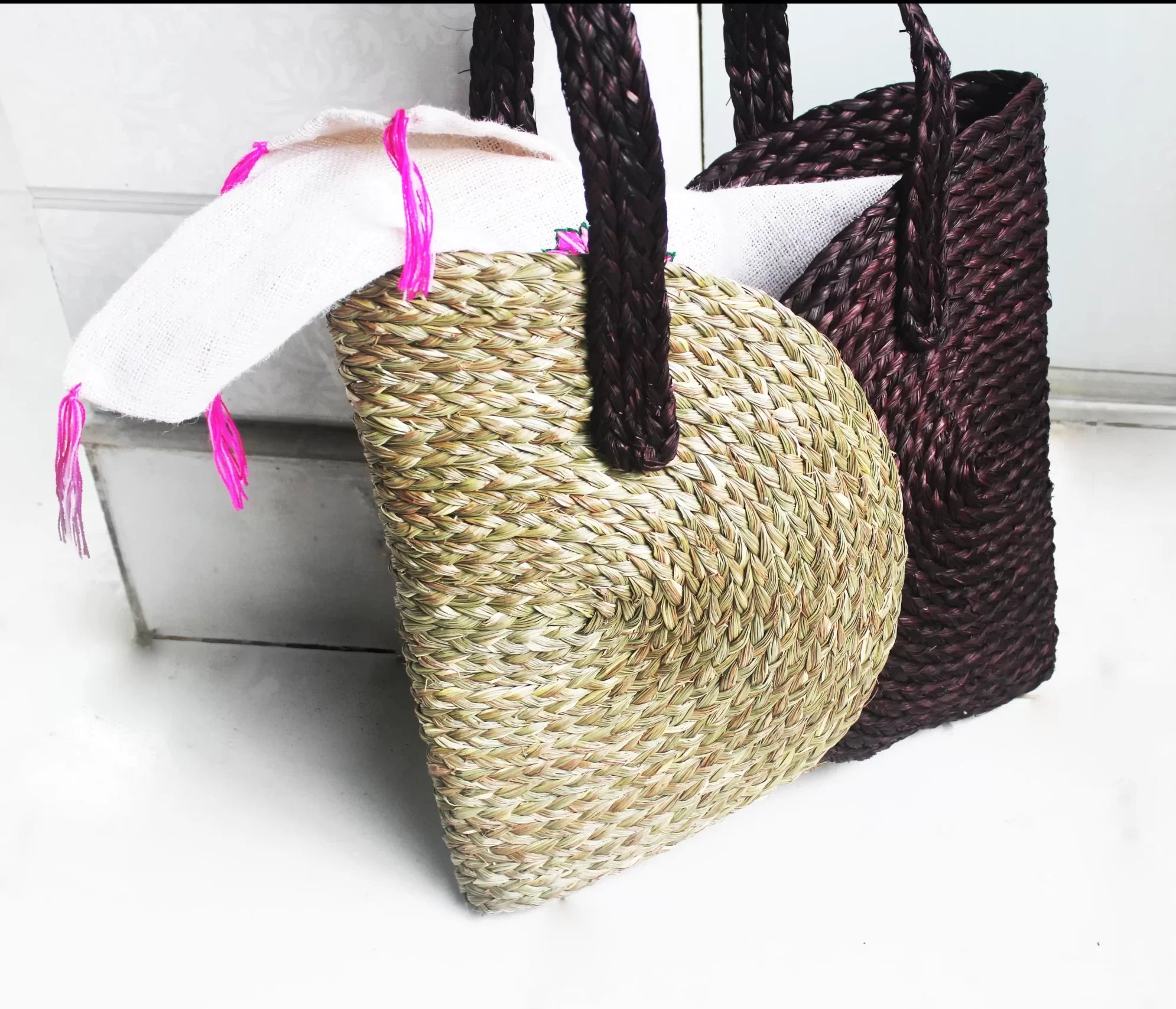 Sabai Grass Shopping Bag Indigo : Brown