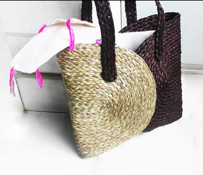 Sabai Grass Shopping Bag Indigo : Brown