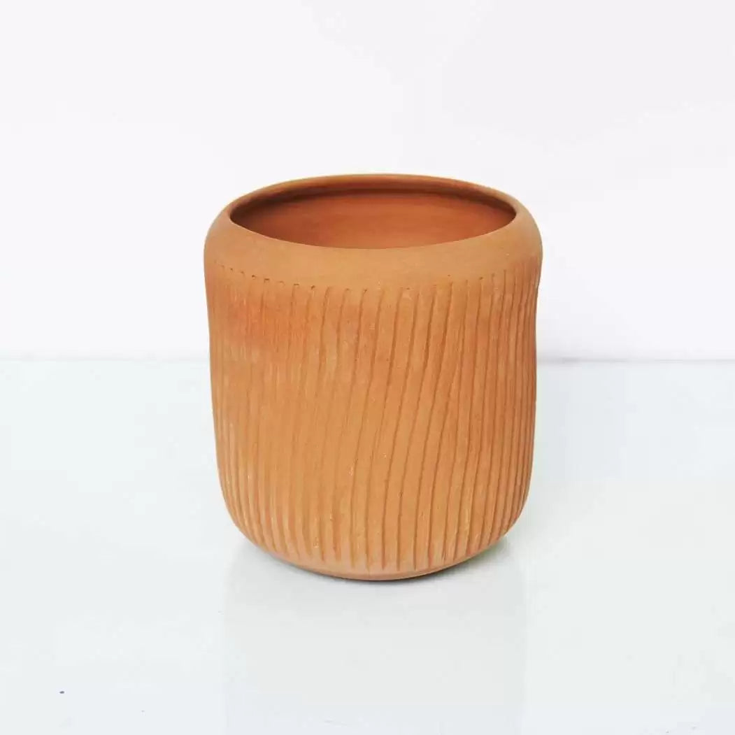 Wavy : Jute Textured Terracotta Planter  Set Of 2