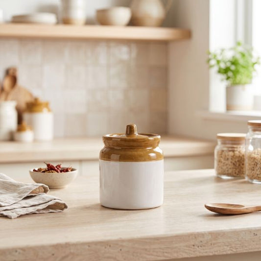 Porcelain POT Large Cylindrical Ceramic Storage Jar with Lid | 500ml