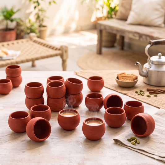 Red Coloured Dome Terracotta Kullad Party Pack | 70ml, Set of 24