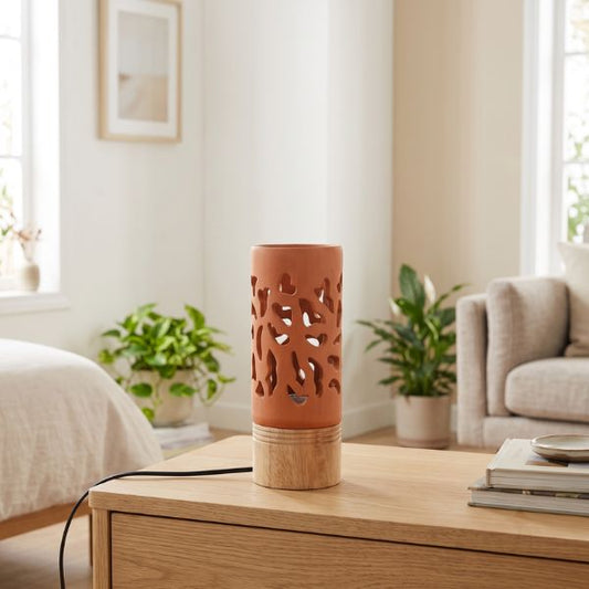 STRAW Mini (Wooden Base) Terracotta Table Lamp