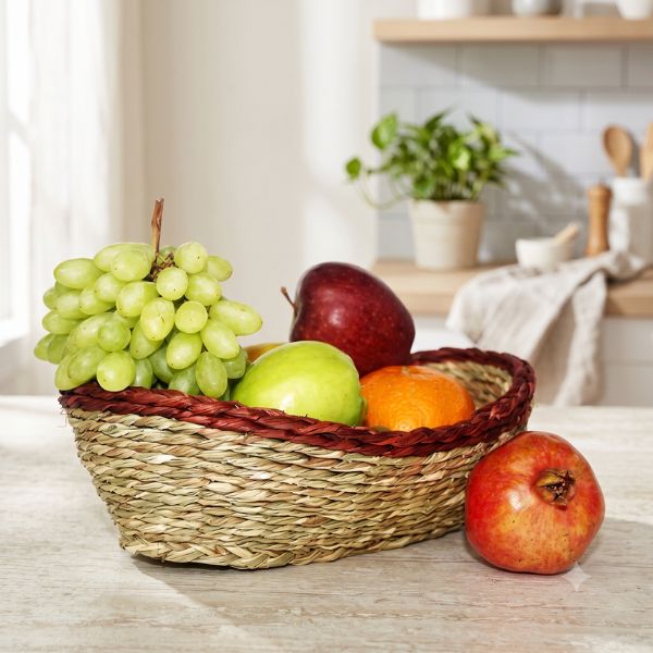 Sabai Grass Multi Utility Oblong Basket with Red Border