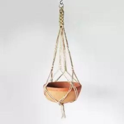Shallow Terracotta Planter with Jute Macrame Hanger