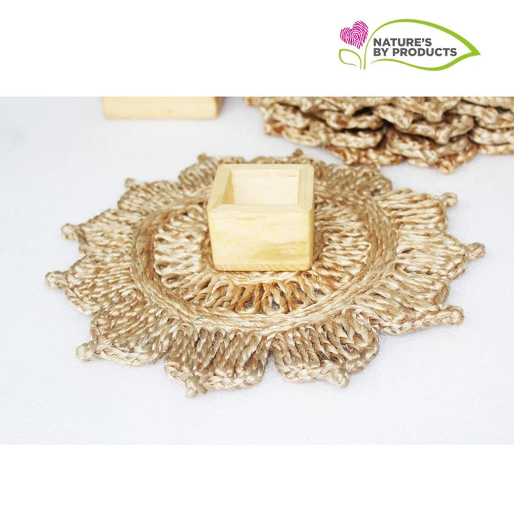 Handwoven Jute Table Mat Floral Design Set of 6 (10.5 inch)